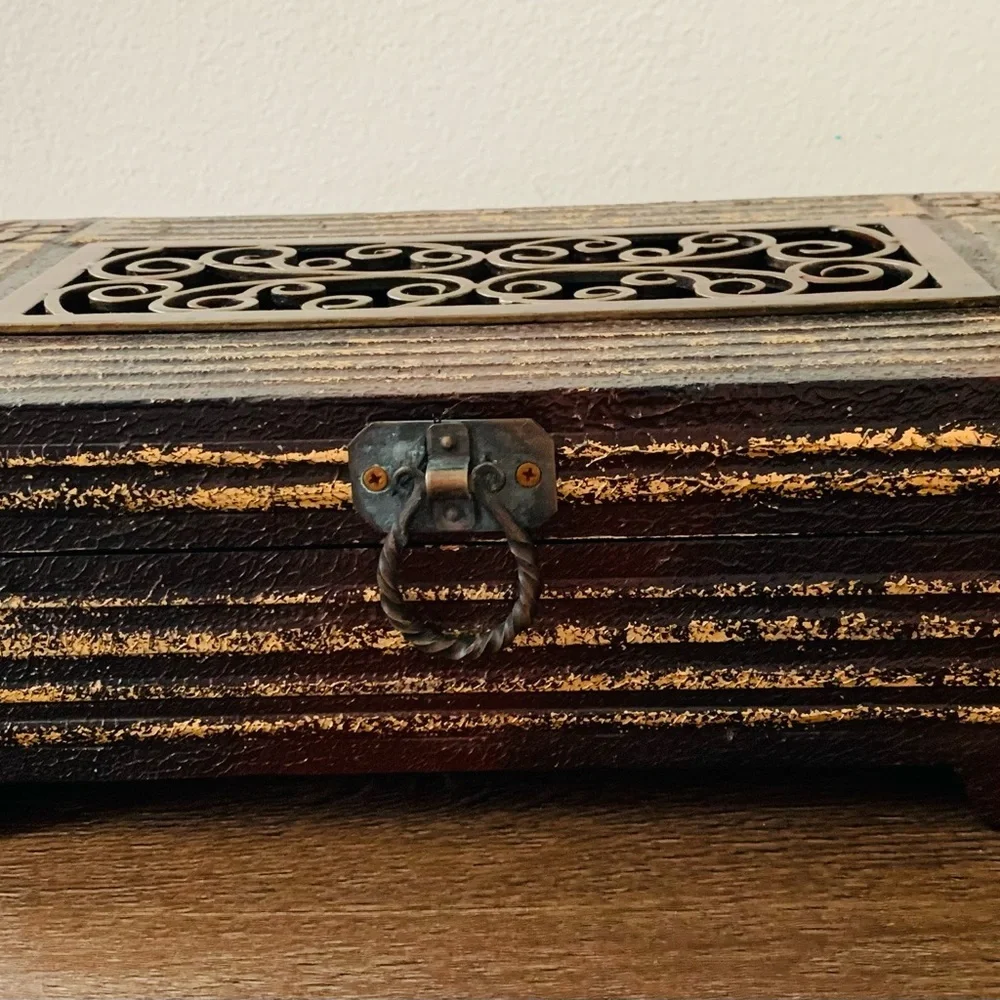 Wooden Jewelry Box with Metal ornaments